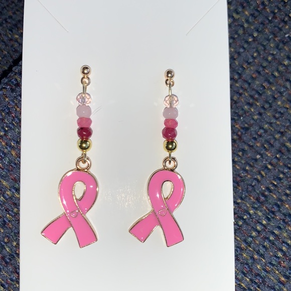 Handcrafted Pink Beaded Hope Dangling Earrings - Picture 3 of 6